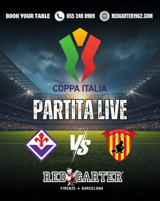 🏆🇮🇹 COPPA ITALIA
Fiorentina X Benevento ⚽️

Guarda la partita in diretta al Red Garter e vivi ogni minuto del match in compagnia. 🍔🍻

Ti aspettiamo! 💜
