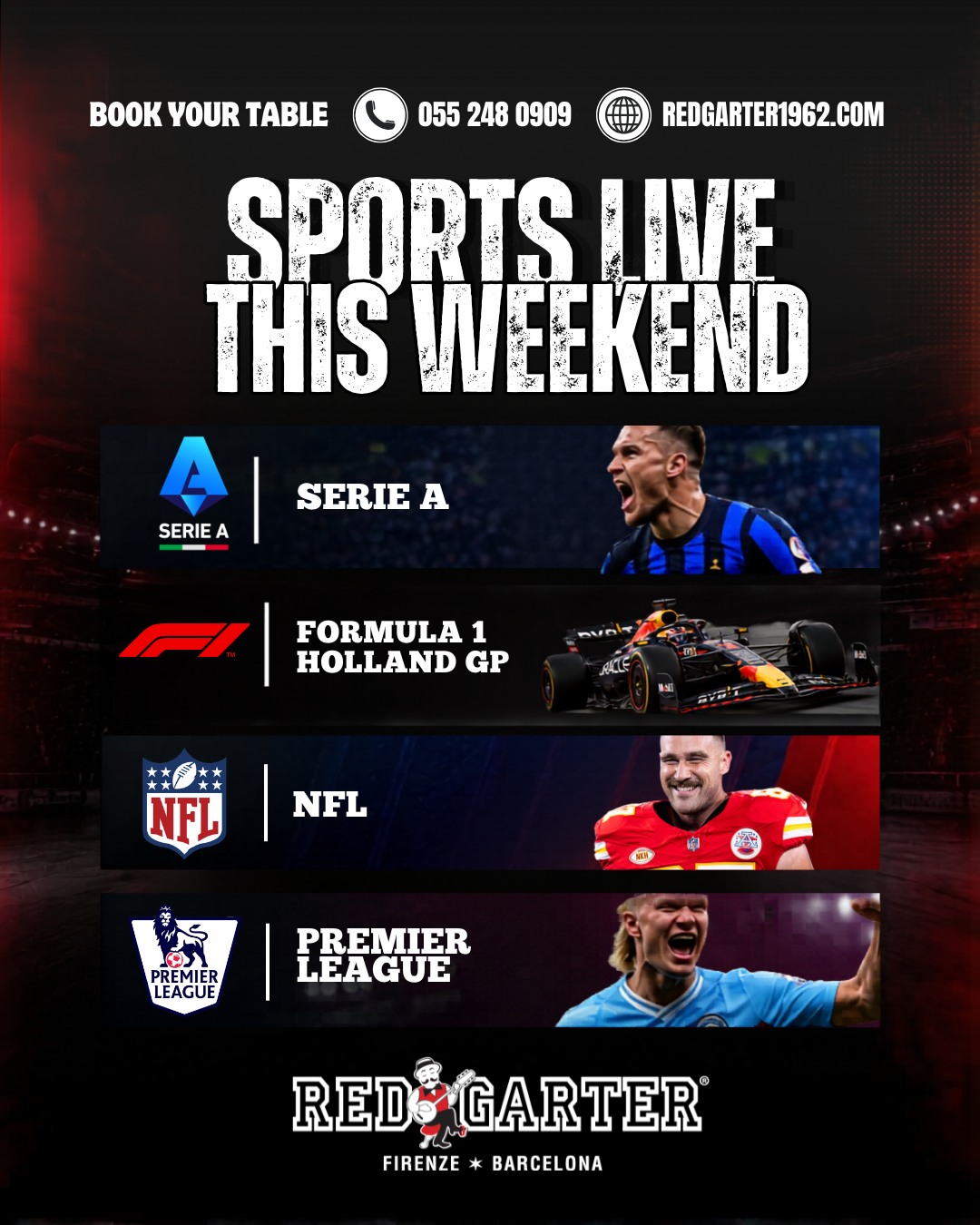 Big games, big races, big weekend at Red Garter! 🏆🔥
Grab your crew, book your table and don’t miss a second! 🍻⚽🏎️🏈

Un weekend pieno di sport al Red Garter! 🏆🔥
Raduna gli amici, prenota il tuo tavolo e non perderti neanche un minuto! 🍻⚽🏎️🏈

📍 Red Garter, Via dei Benci, 33R, Firenze.
𝒲𝑒 𝑀𝒶𝓀𝑒 𝐸𝓋𝑒𝓇𝓎 𝒩𝒾𝑔𝒽𝓉 𝒮𝓅𝑒𝒸𝒾𝒶𝓁